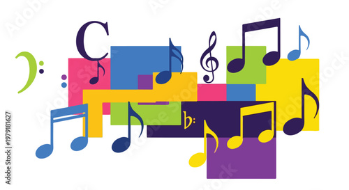Colorful Music Notes and Symbols Collage.