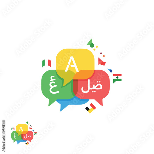 Tableau sur toile Multilingual Speech Bubbles Language Icons.