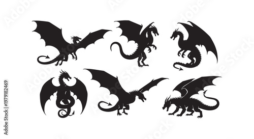 Black silhouettes of galloping wild horses in motion against a stark white background