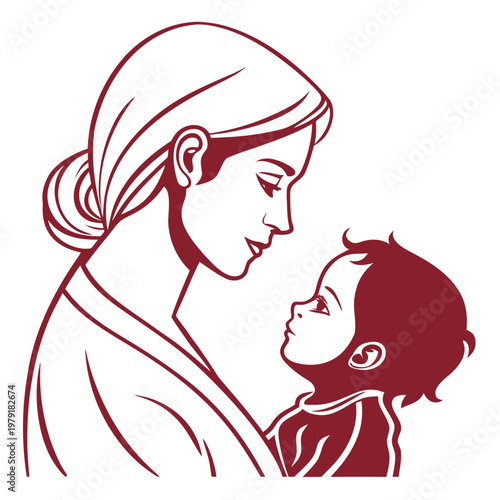 mother and son vector silhouette 