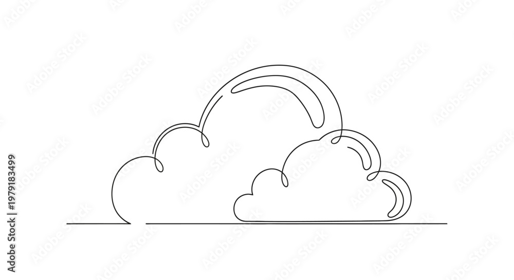 Fototapeta premium Minimalist Continuous Line Drawing of Clouds and Rainbow