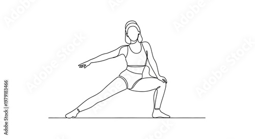 Woman doing side lunge stretch, fitness, yoga, exercise, healthy lifestyle, line art