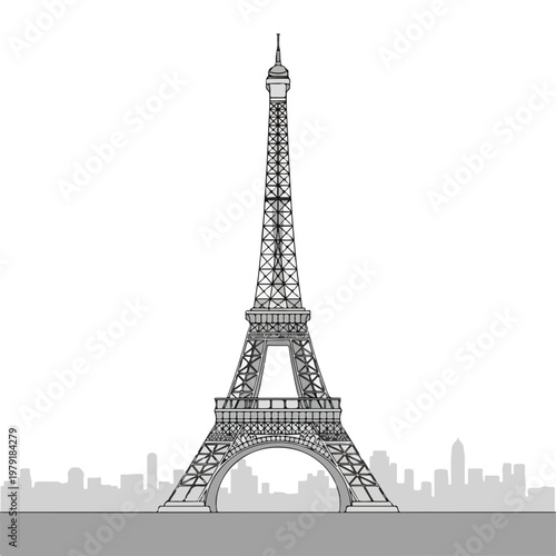 Eiffel Tower Detailed Line Art Illustration.