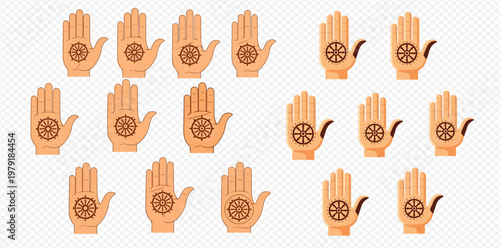 Jainism Ahimsa Hand Symbol Vector Illustration Set on Transparent Background.
