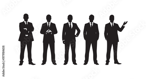 A group of five diverse individuals standing in a row against a white background