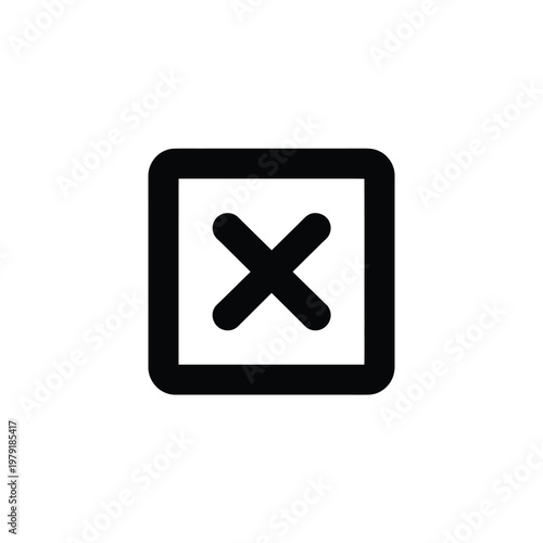 Black Square with Cross Sign Inside Isolated on Transparent Background
