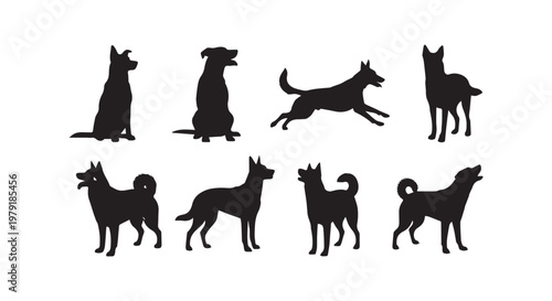 Black silhouettes of various animals showcasing diversity in wildlife and domestic creatures