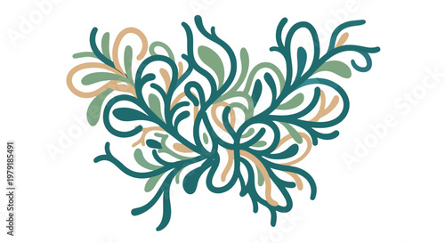 Colorful swirling floral decorative design element.