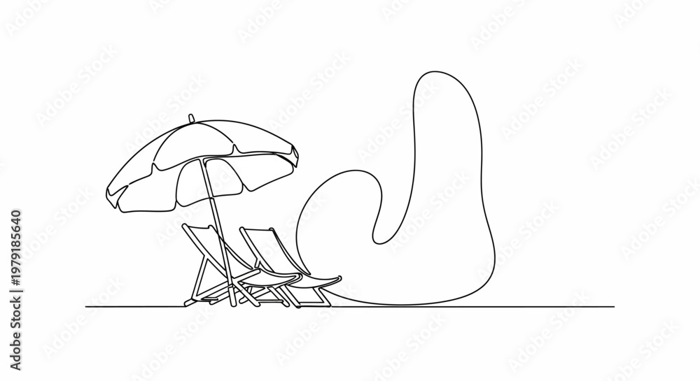 Obraz premium Summer vacation concept: beach chairs and umbrella on white background, abstract shape