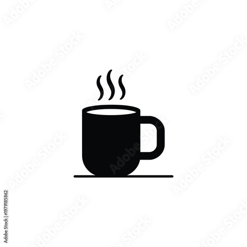 Steaming Black Coffee Mug Icon Silhouette on White Isolated Transparent Background