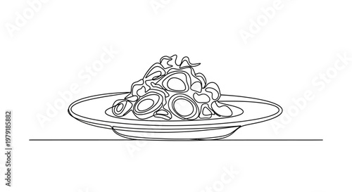 Minimalist Line Art Drawing of a Plate of Pasta