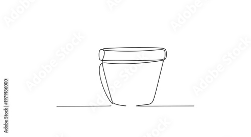 Minimalist single line drawing of a flower pot on a white background, simple and elegant.