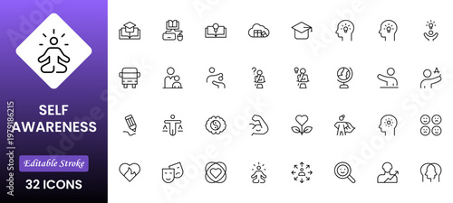 Self-Improvement icon collection set. Productivity, progress, management, user growth, decision making, transformation icon. Simple glyph vector collection