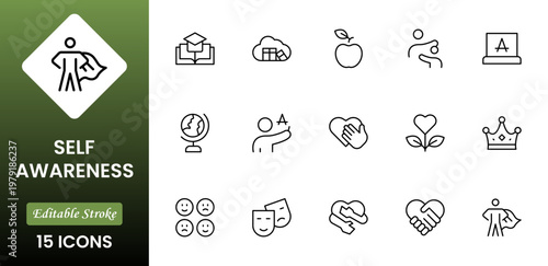 Self-Improvement icon collection set. Productivity, progress, management, user growth, decision making, transformation icon. Simple glyph vector collection