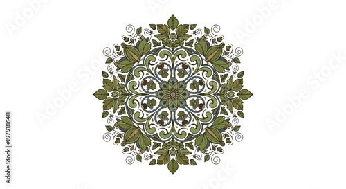 Intricate Green Floral Mandala Design Element.