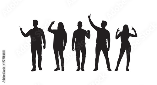 Silhouettes of people walking in a line: a study of unity and anonymity in motion