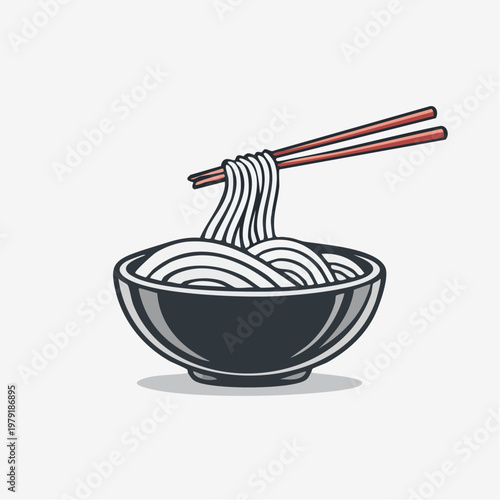 Noodles in a bowl with chopsticks, delicious Japanese food illustration