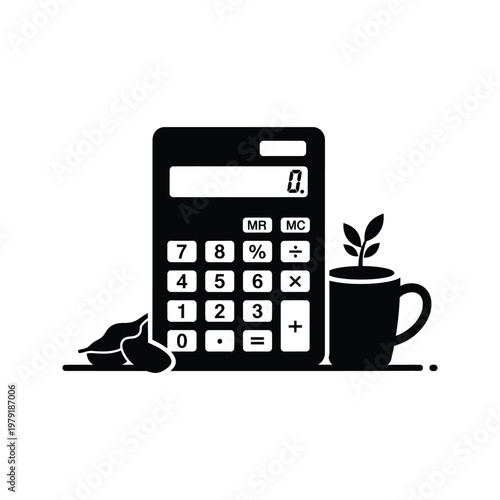 modern handheld calculator with a pencil resting on top showcasing basic arithmetic functions