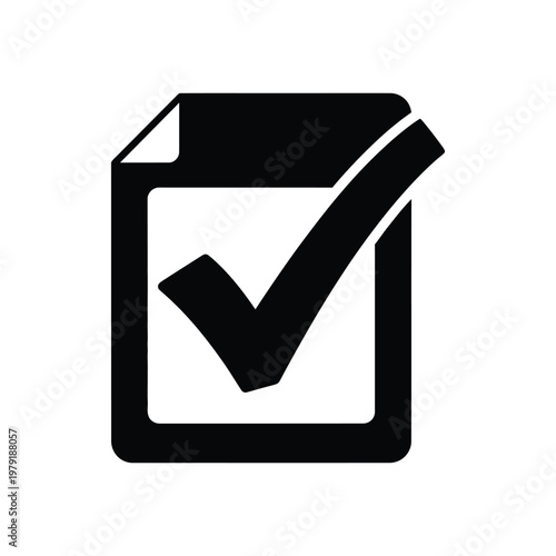 A sleek black square box with a white checkmark symbol representing approval or validation in minimalist design