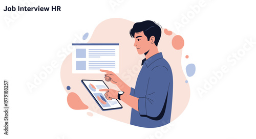 Man in Blue Shirt Using Tablet for Job Interview HR Analytics