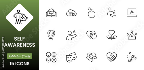 Self-Improvement icon collection set. Productivity, progress, management, user growth, decision making, transformation icon. Simple glyph vector collection
