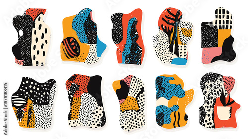 Collection of Ten Vibrant Abstract Sculptures with Diverse Patterns and Colors.