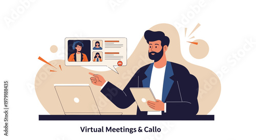 Man in Virtual Meeting, Online Communication, Video Conference Call