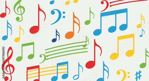 Colorful Music Notes and Symbols Pattern.