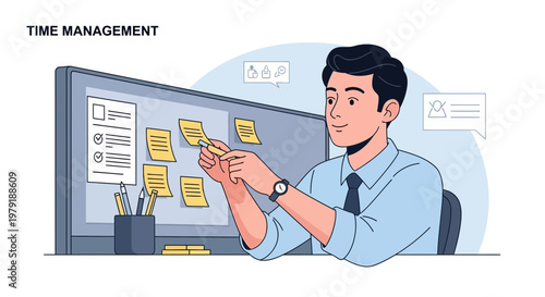 Man Organizing Tasks on Sticky Notes on a Board - Time Management Concept