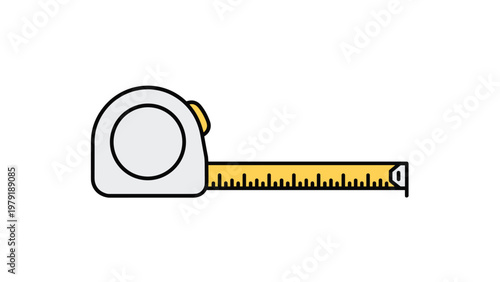 Retractable yellow tape measure tool used for construction and home improvement measurements depicted in a clean flat illustration style.
