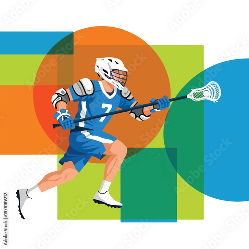 Lacrosse Player in Action with Stick.