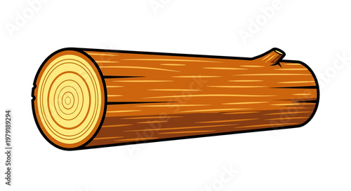 Detailed vector illustration of a wooden log with visible tree rings and natural bark texture suitable for nature and forestry projects