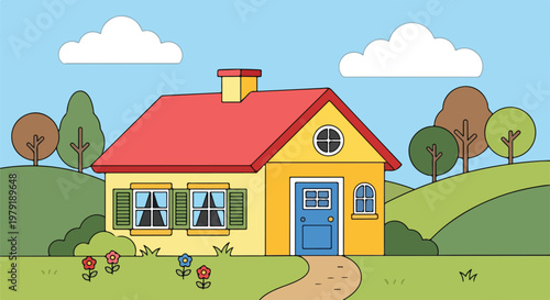 Small yellow house with red roof 1.