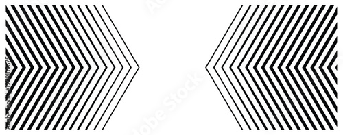 Two abstract chevron patterns facing each other with black lines and white space in between.