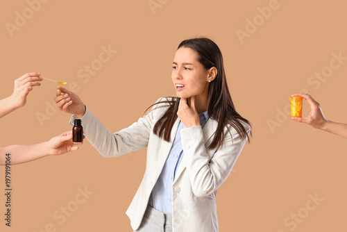 Young woman and hands with ...