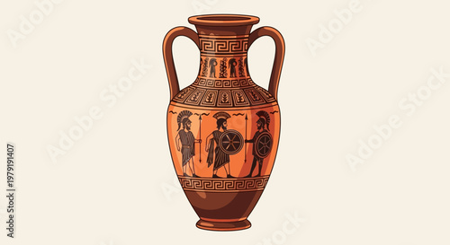 Ancient Greek Amphora Vase with Warriors Illustration