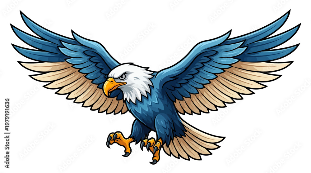 Fototapeta premium cartoon eagle with blue and brown wings spread wide