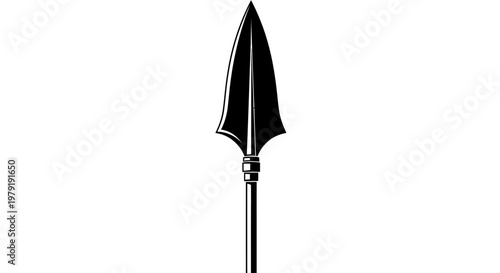Ancient Spearhead Silhouette, Tribal Weapon, Hunting Tool, Isolated on White