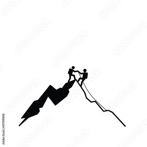 Mountain Climbing Teamwork Icon Showing Two Figures Helping Each Other