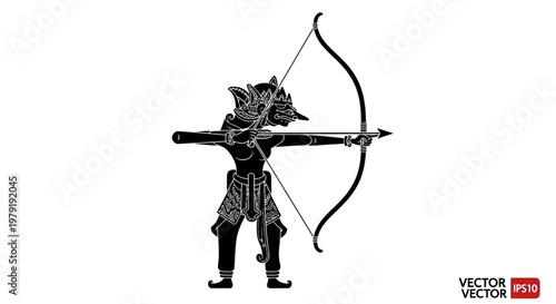 Archery Warrior Silhouette with Bow and Arrow, Traditional Warrior Aiming