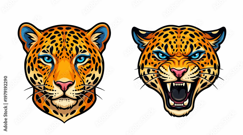 Fototapeta premium Cartoon leopard faces with different expressions