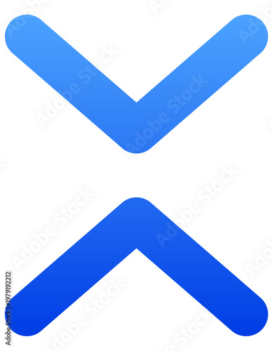 Solid blue chevron collapse icon for vertical interface shrinking