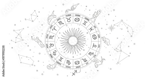 Astrology Zodiac Wheel Celestial Symbols Cosmic Connection.