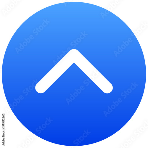 Blue circular up chevron button icon for user interface and top navigation