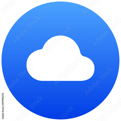 Circular blue button icon with a cloud for data storage and services