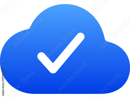 Blue cloud icon with a check mark for successful data synchronization