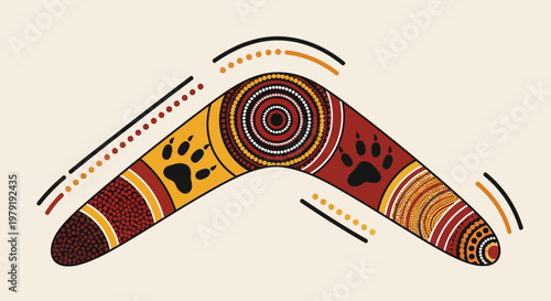 Australian Aboriginal Boomerang Art with Paw Prints