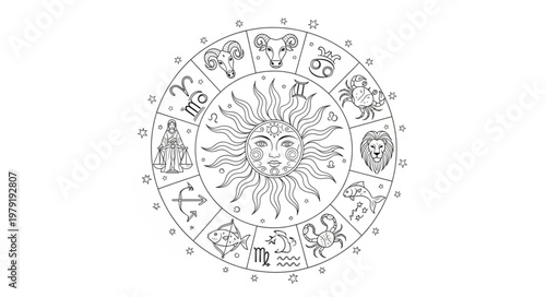 Astrology Zodiac Wheel Horoscope Symbols Celestial Chart.