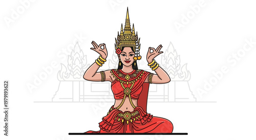 Cambodian Apsara Dancer in Traditional Costume, Performing Ancient Dance