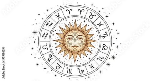 Astrology Zodiac Wheel Sun Symbol Celestial Horoscope.